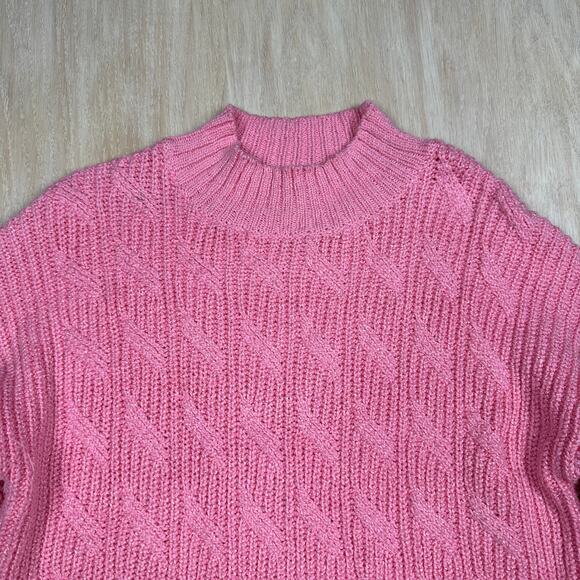 J Crew Pink Cotton Blend Cable Mock Neck Pullover Long Sleeve Sweater Medium - Picture 2 of 13